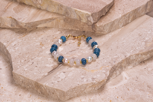 Unique Pearls & Blue Rondelle Jades Beaded Bracelet
