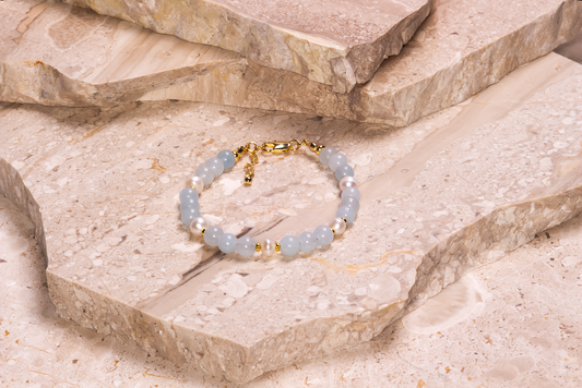 Unique Pearl & Aquamarine Beaded Bracelet