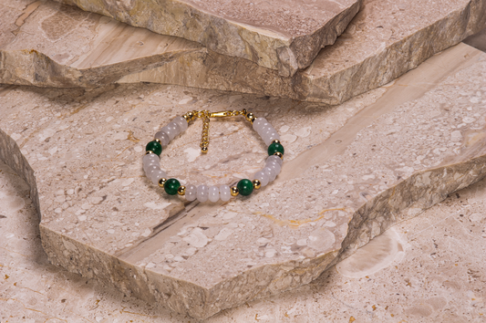 Elegant White & Green Jade Beaded Bracelet
